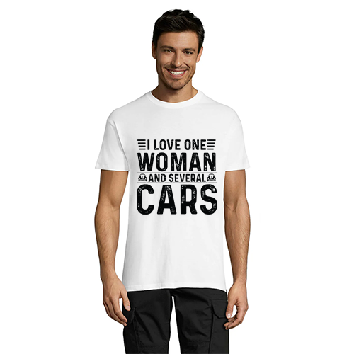 Tricou bărbați I Love One Woman and Several Cars alb 3XL