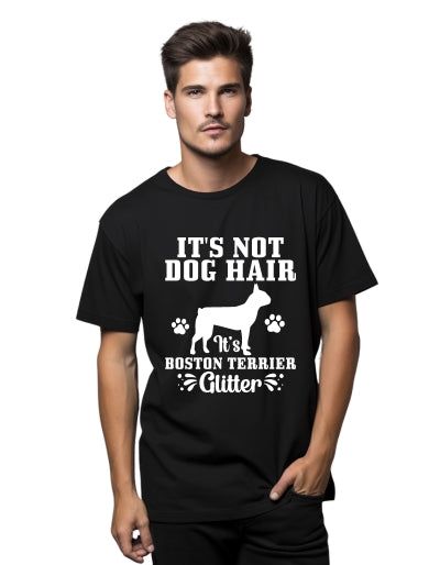 Nu este păr de câine, este tricou bărbați cu sclipici Boston Terrier alb 2XL