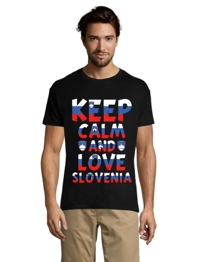 Tricou bărbati Keep calm and love Slovenia negru 2XS