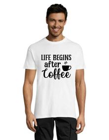 Viața începe după cafea tricou bărbați alb XL