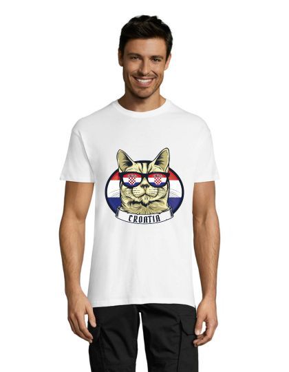 Tricou bărbătesc Pisică cu steagul croat alb M