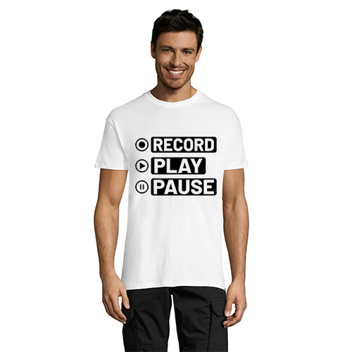 Tricou pentru bărbați Record Play Pause alb 2XL