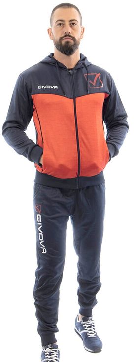 TUTA VISA MELANGE CON CAPPUCCIO POLARFLEECE melange albastru/rosu 5XL