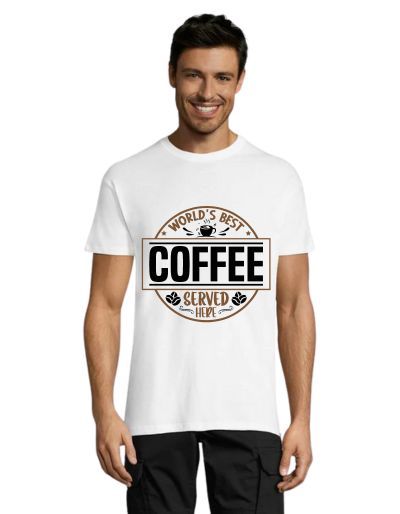 Cea mai bună cafea din lume servită aici tricou bărbați alb 2XL